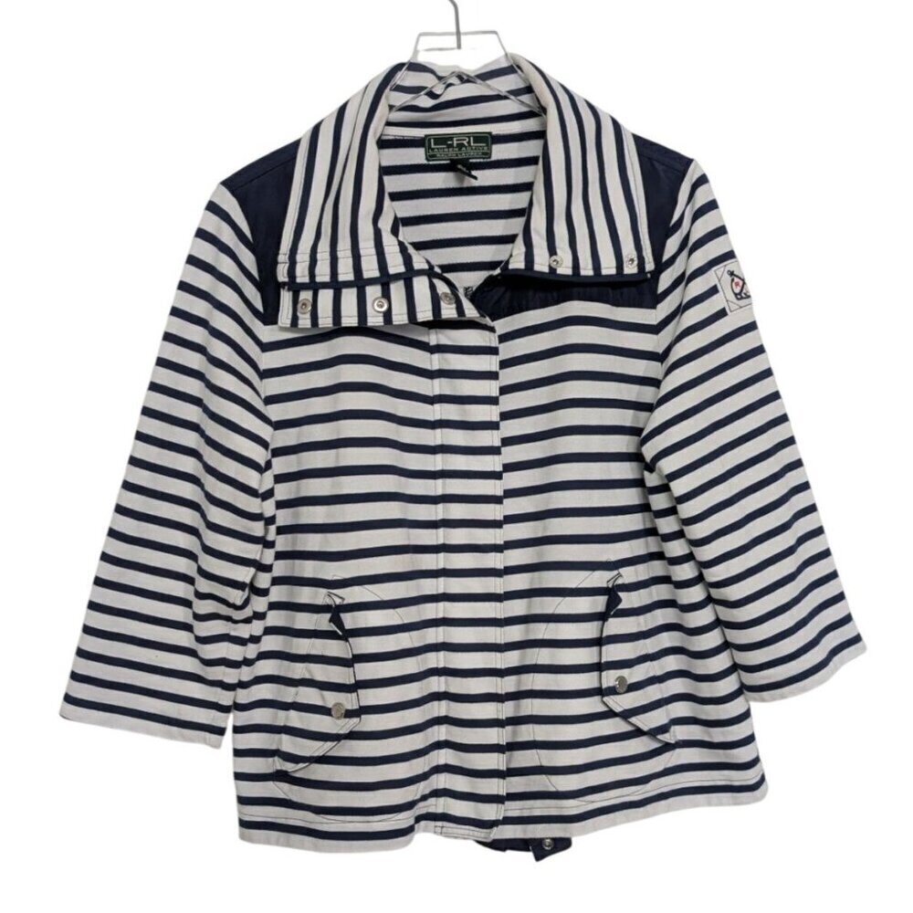 Lauren Ralph Lauren Active Stripe Jacket Womens Size XL Blue Nautical Preppy